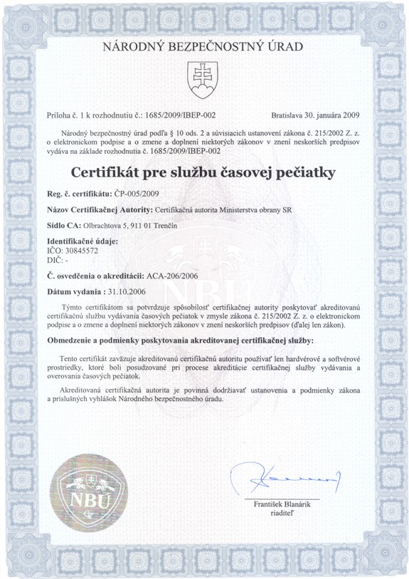 Osve�enie o akredit�cii