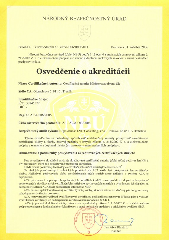 Osve�enie o akredit�cii